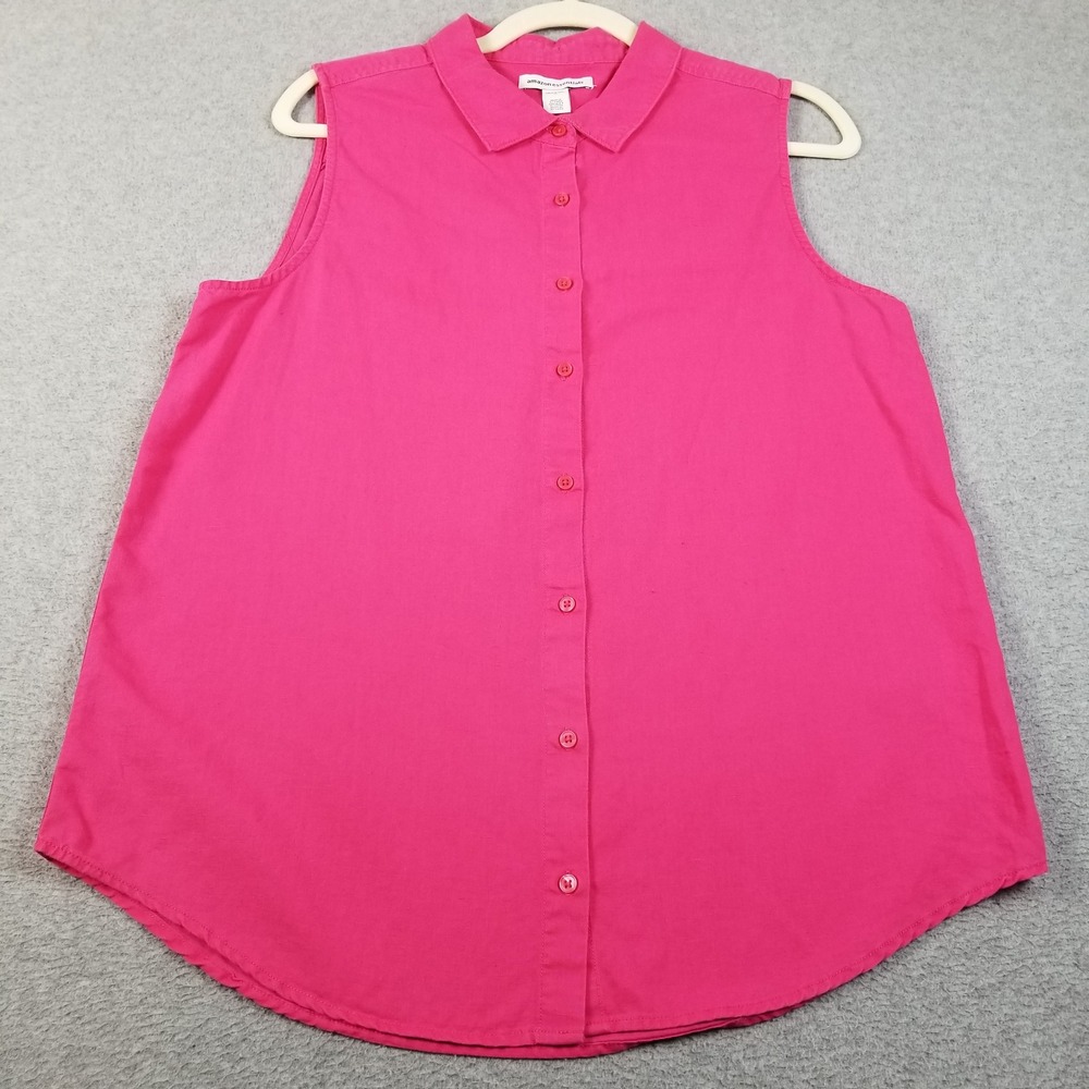 Amazon Button Up Shirt Women's Medium M Pink Sleeveless Linen Cotton Summer Top